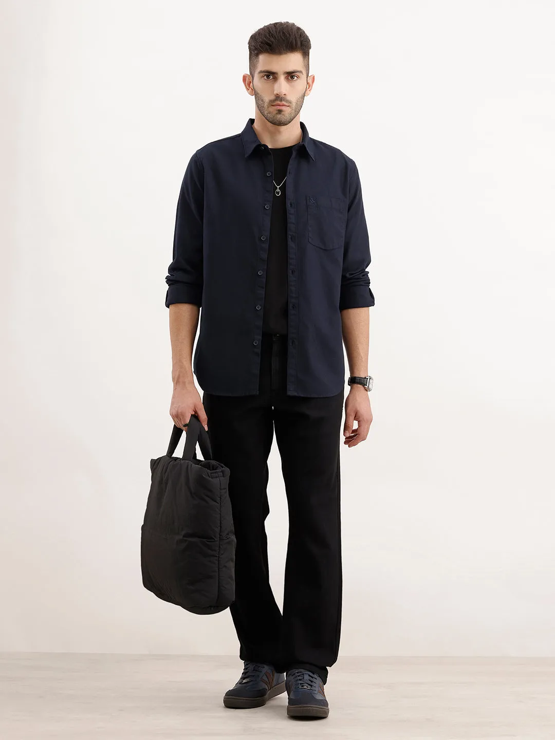 Textured Regular Fit Shirt | Navy Blue sold by Wrogn product image thumbnail 2