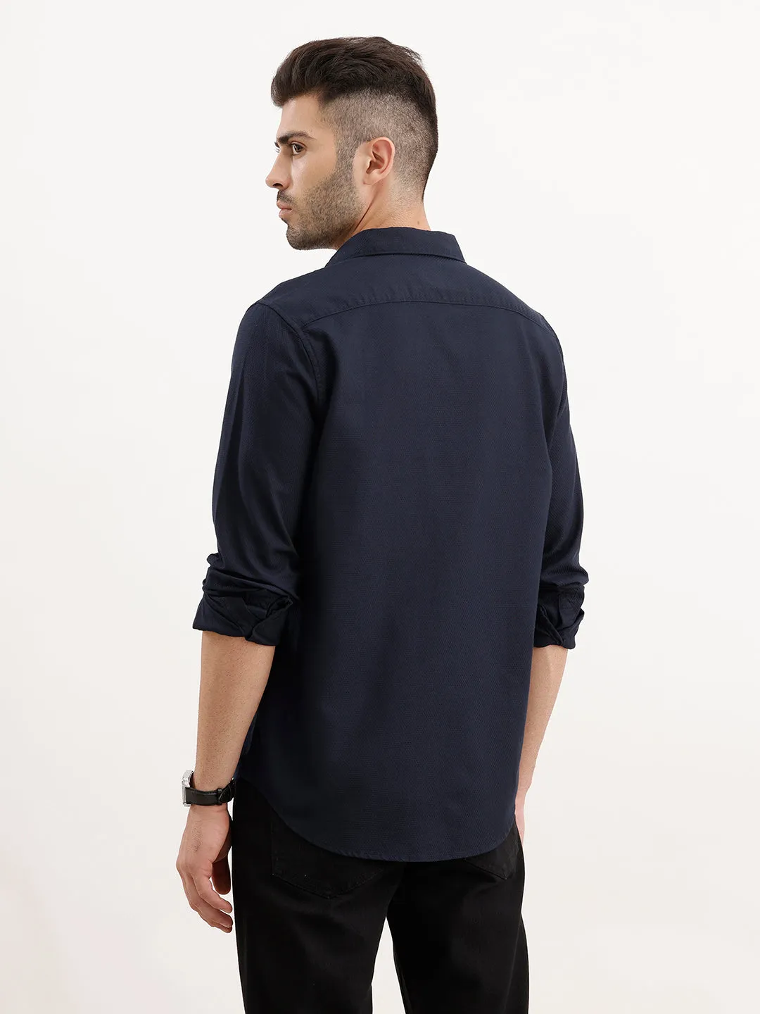 Textured Regular Fit Shirt | Navy Blue sold by Wrogn product image thumbnail 3