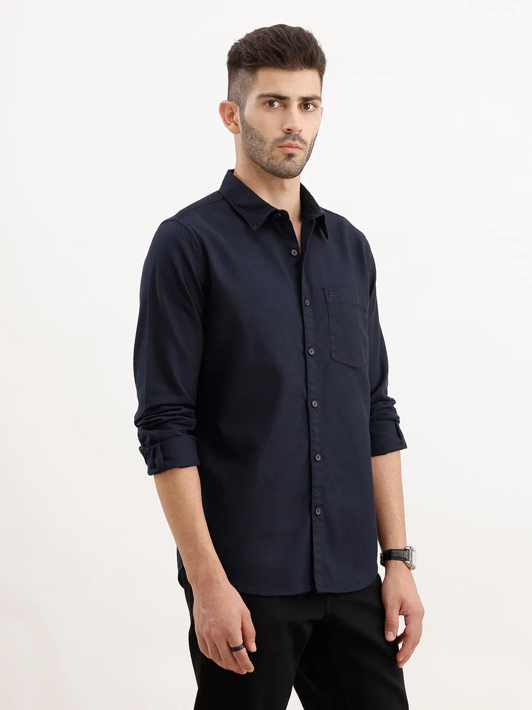 Textured Regular Fit Shirt | Navy Blue sold by Wrogn product image thumbnail 4