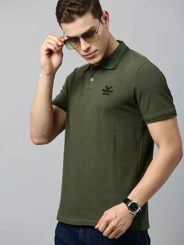 Olive Green Solid Cotton Polo T-Shirt made by Wrogn