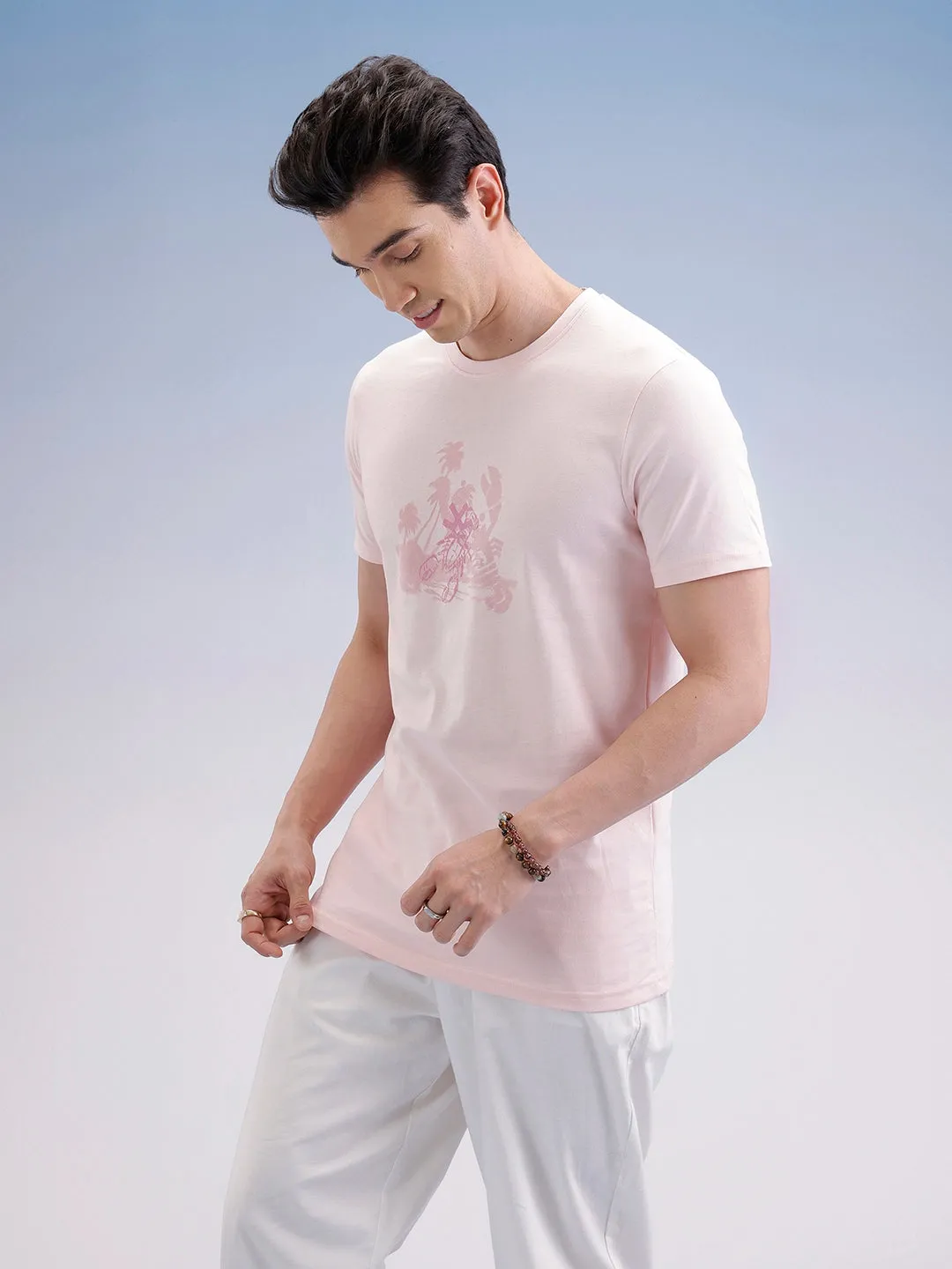Slim Fit Flock Printed T-Shirt | Pink sold by Wrogn product image thumbnail 4