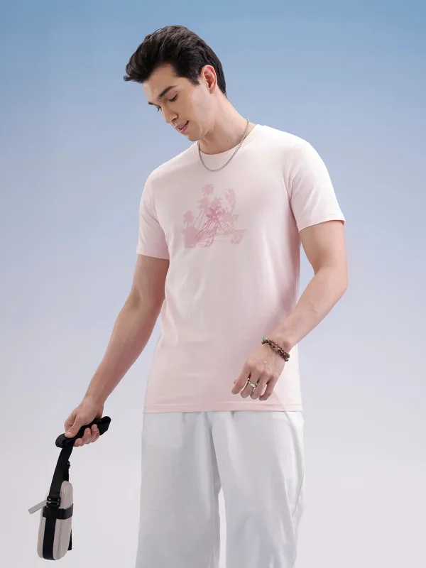 Slim Fit Flock Printed T-Shirt  | Pink made by Wrogn