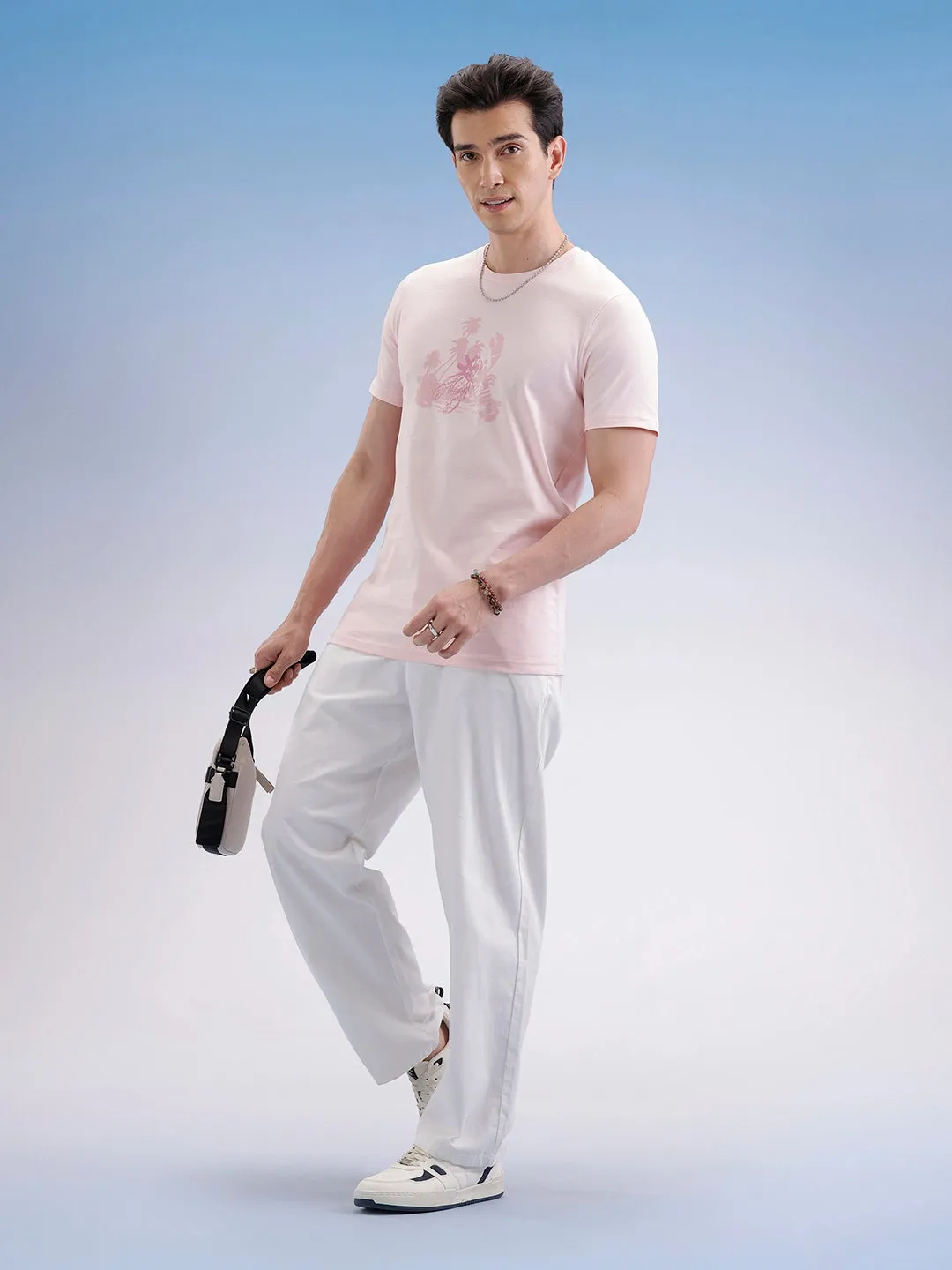 Slim Fit Flock Printed T-Shirt | Pink sold by Wrogn product image thumbnail 2