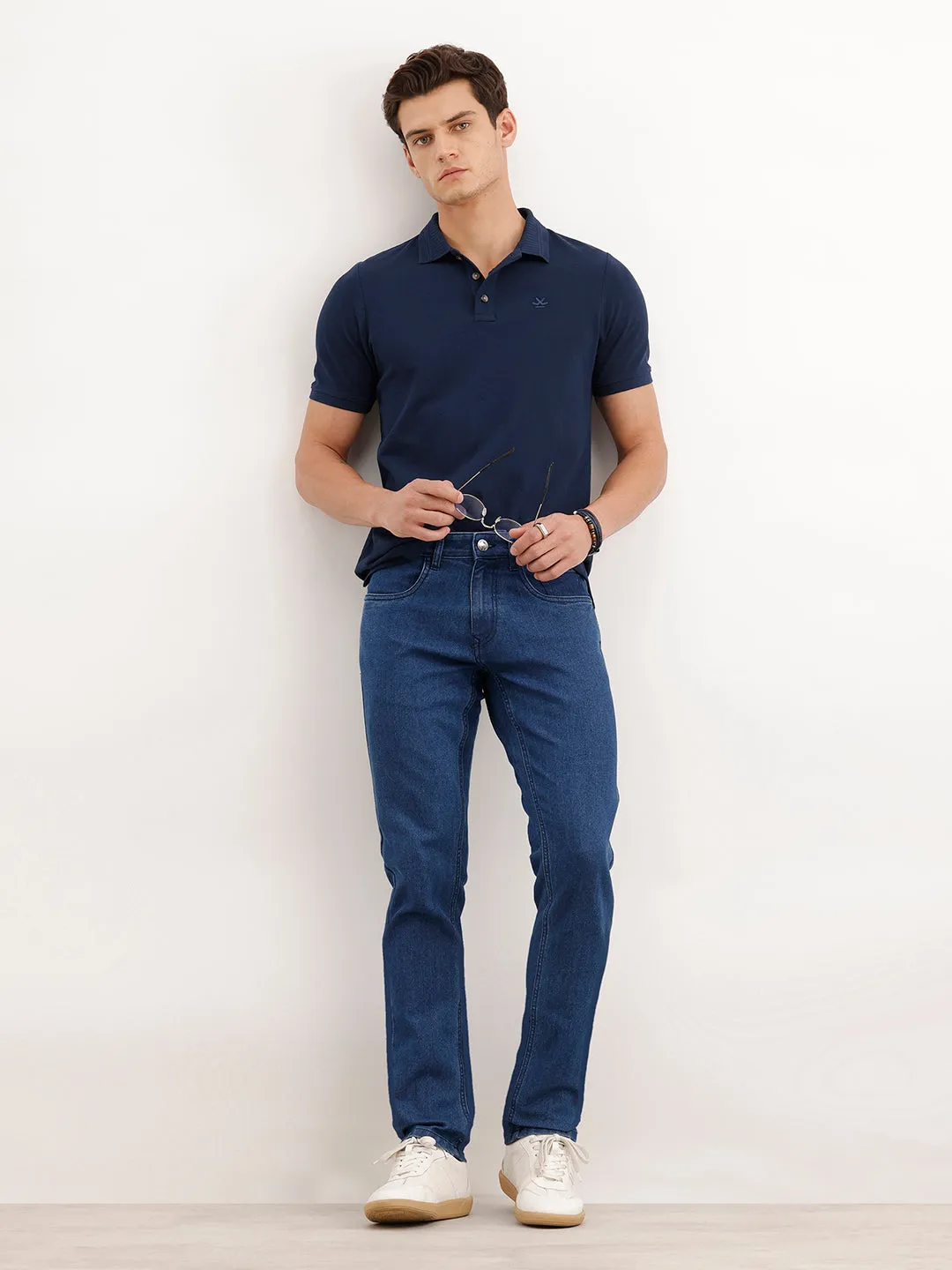 Slim Fit Solid Denim Jeans | Blue sold by Wrogn product image thumbnail 2