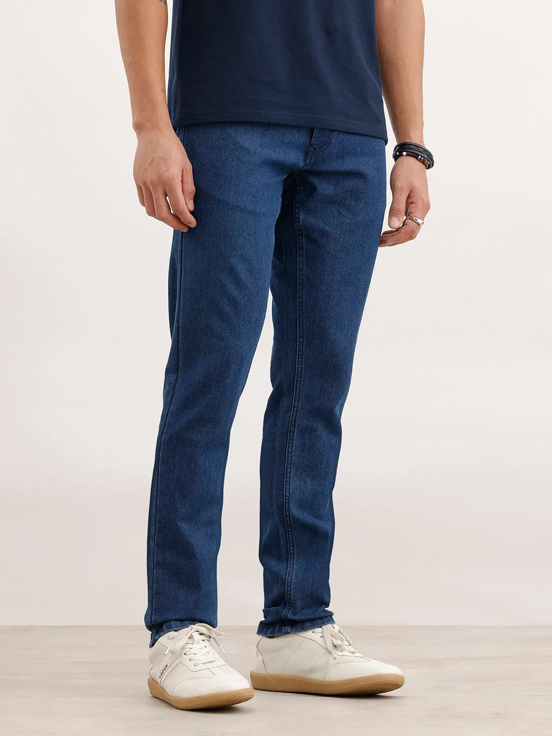 Slim Fit Solid Denim Jeans | Blue sold by Wrogn product image thumbnail 4