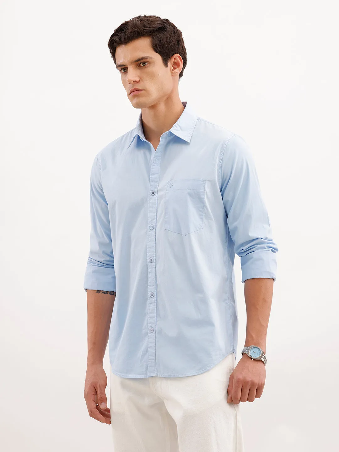 Solid Slim Fit Shirt | Light Blue sold by Wrogn product image thumbnail 4