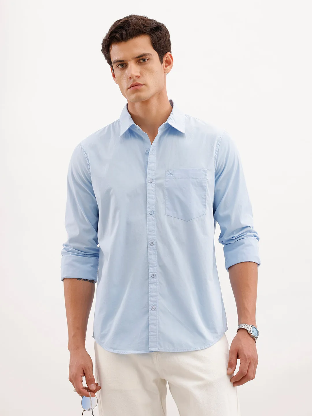 Solid Slim Fit Shirt | Light Blue sold by Wrogn