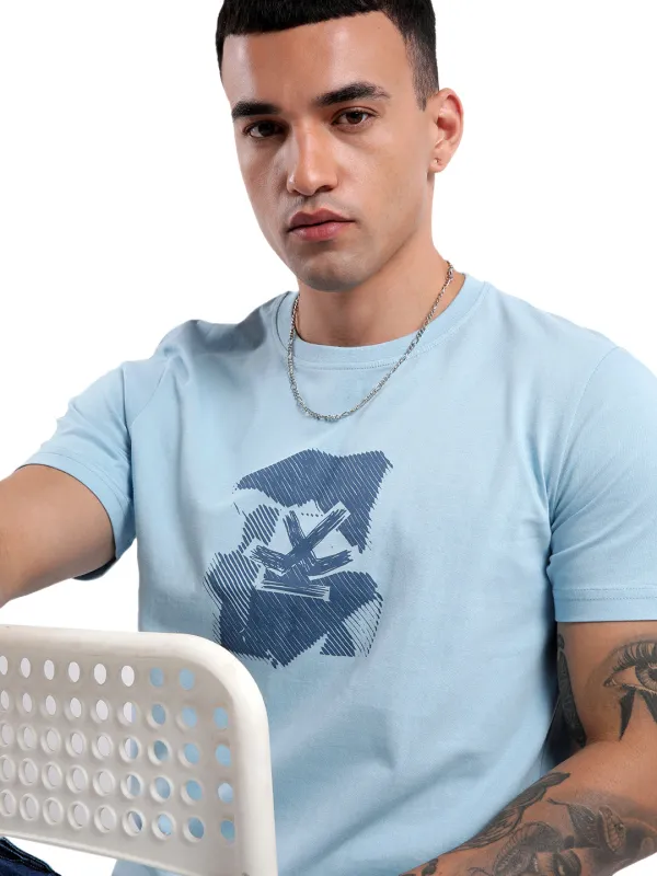 Blue Scribble Printed T-Shirt made by Wrogn