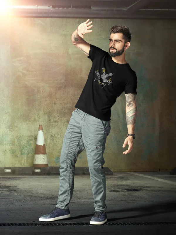Glitched Logo Print Black T-Shirt made by Wrogn