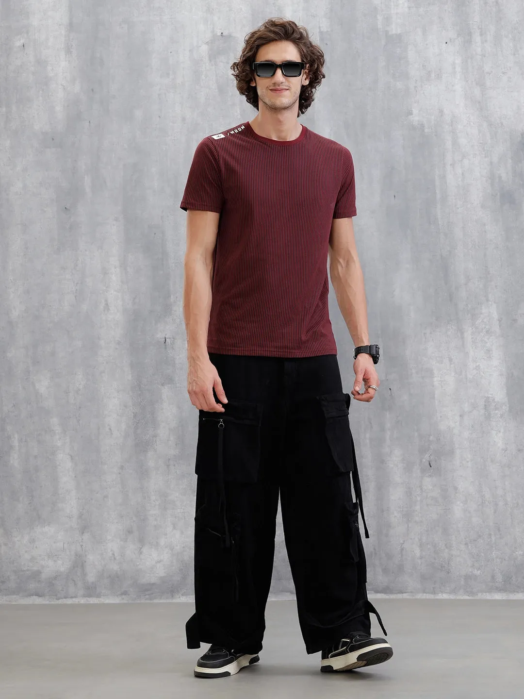 Striped Slim Fit T-Shirt | Maroon sold by Wrogn product image thumbnail 2