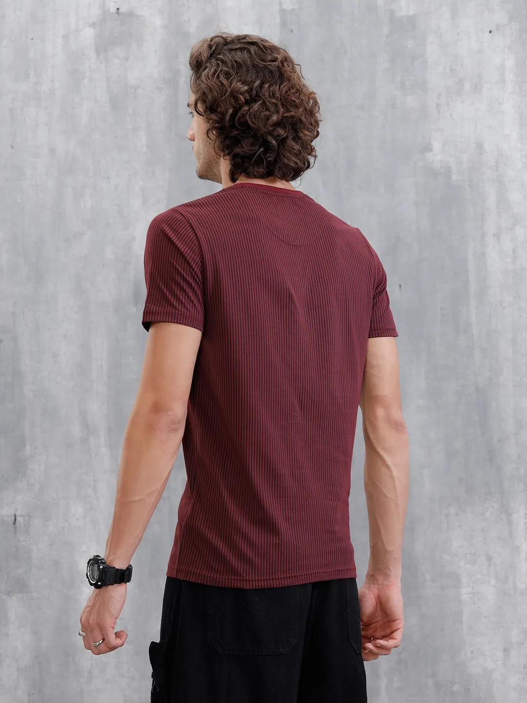 Striped Slim Fit T-Shirt | Maroon sold by Wrogn product image thumbnail 3