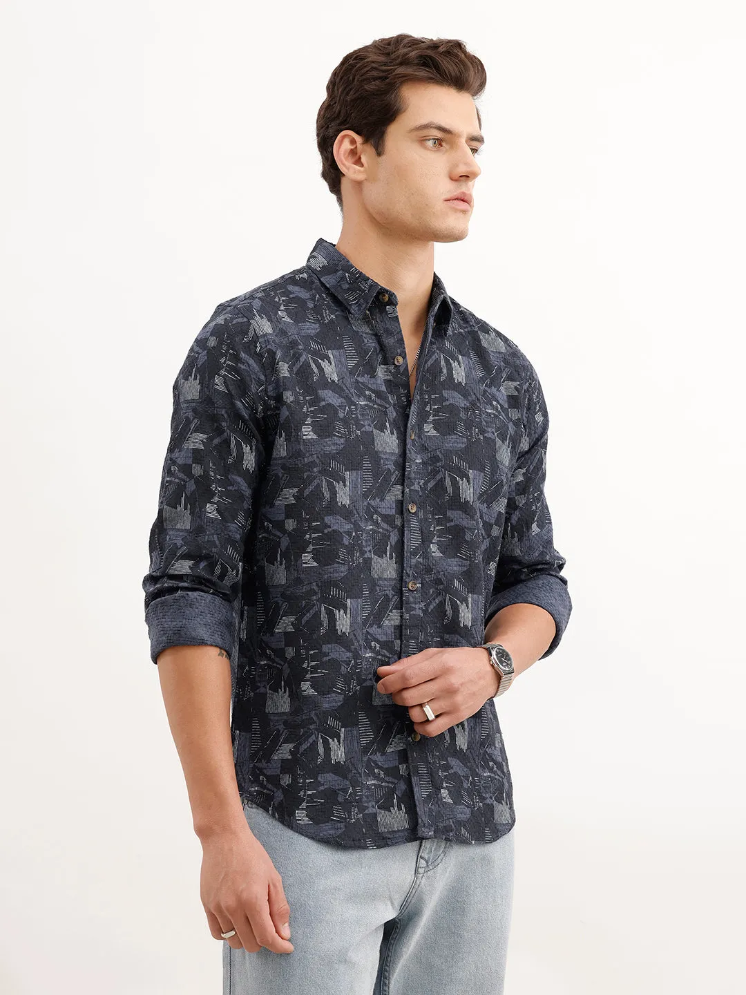 Slim Fit Textured Shirt | Dark Blue sold by Wrogn product image thumbnail 4