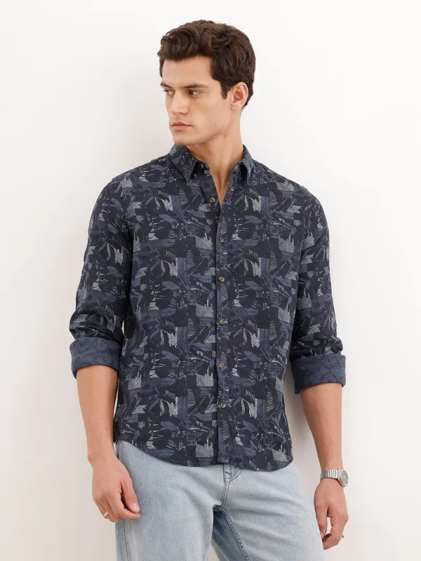 Slim Fit Textured Shirt | Dark Blue made by Wrogn