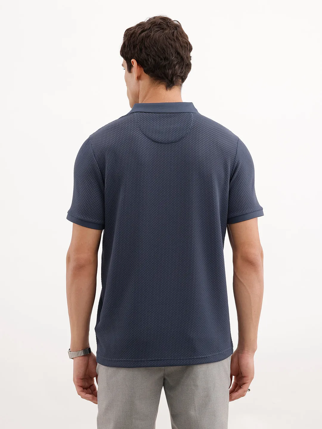 Solid Textured Polo T-Shirt | Blue sold by Wrogn product image thumbnail 3
