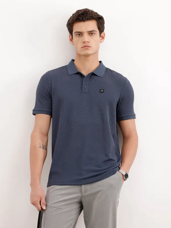 Solid Textured Polo T-Shirt  | Blue made by Wrogn