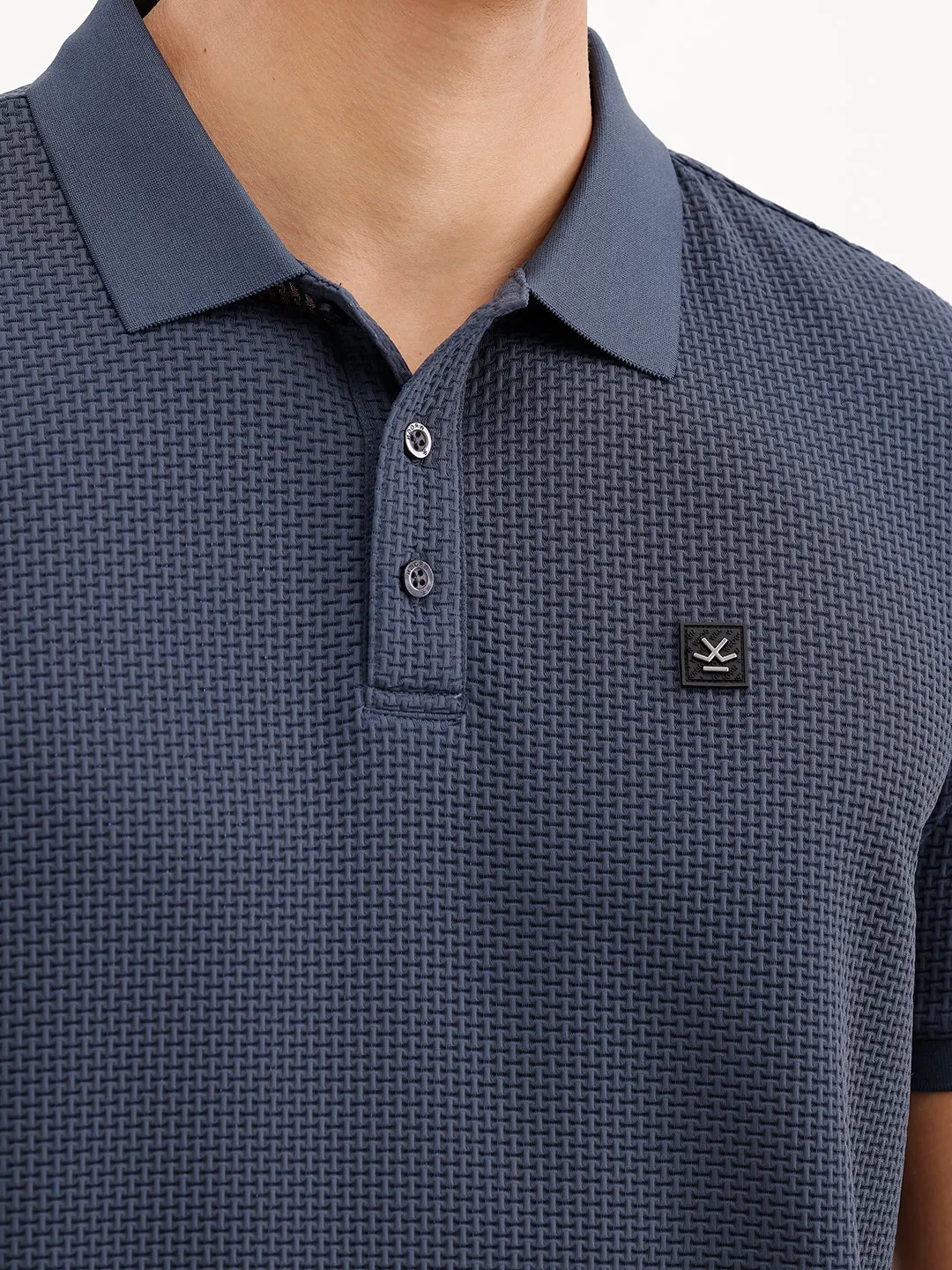 Solid Textured Polo T-Shirt | Blue sold by Wrogn product image thumbnail 5