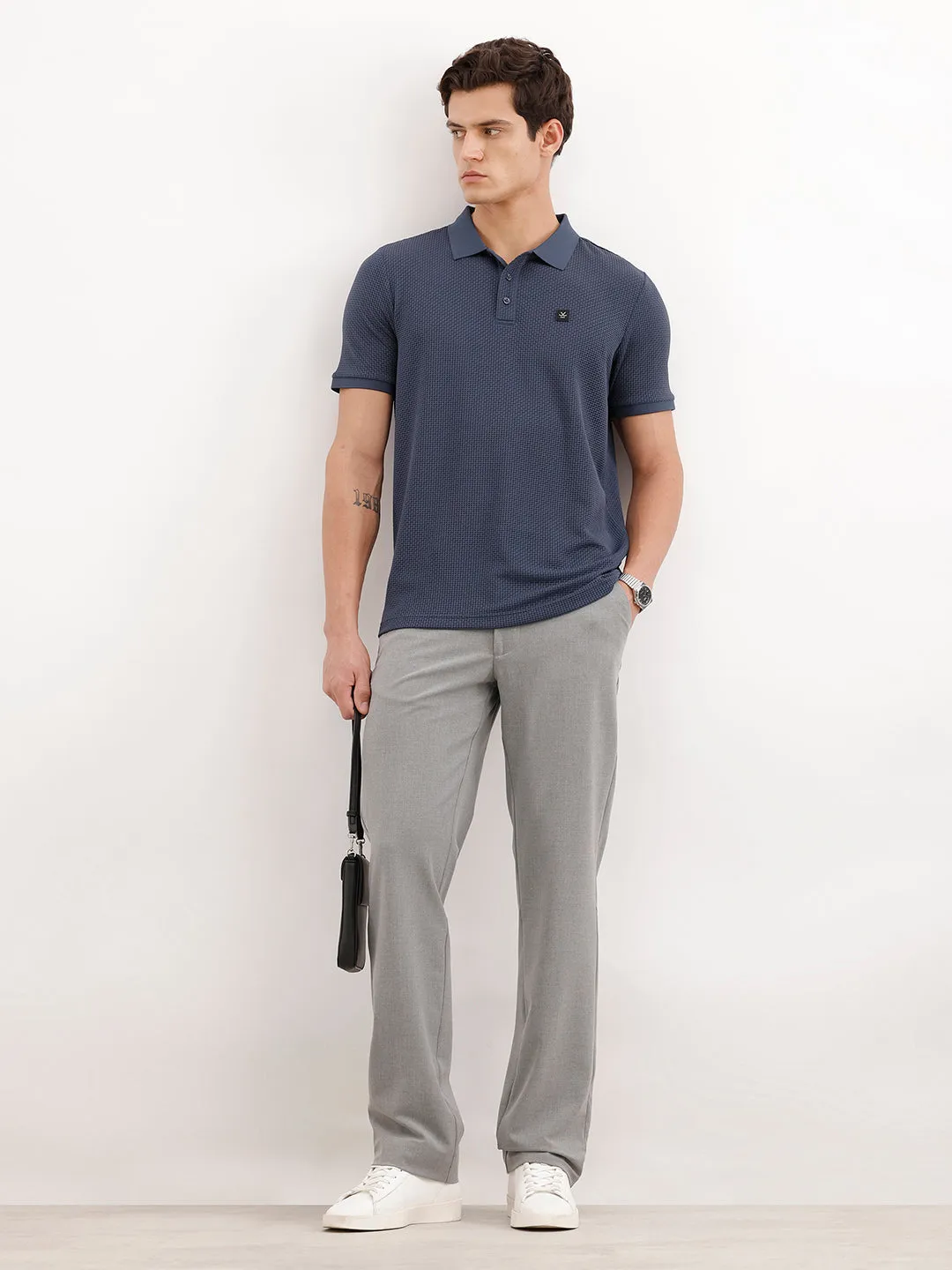 Solid Textured Polo T-Shirt | Blue sold by Wrogn product image thumbnail 2