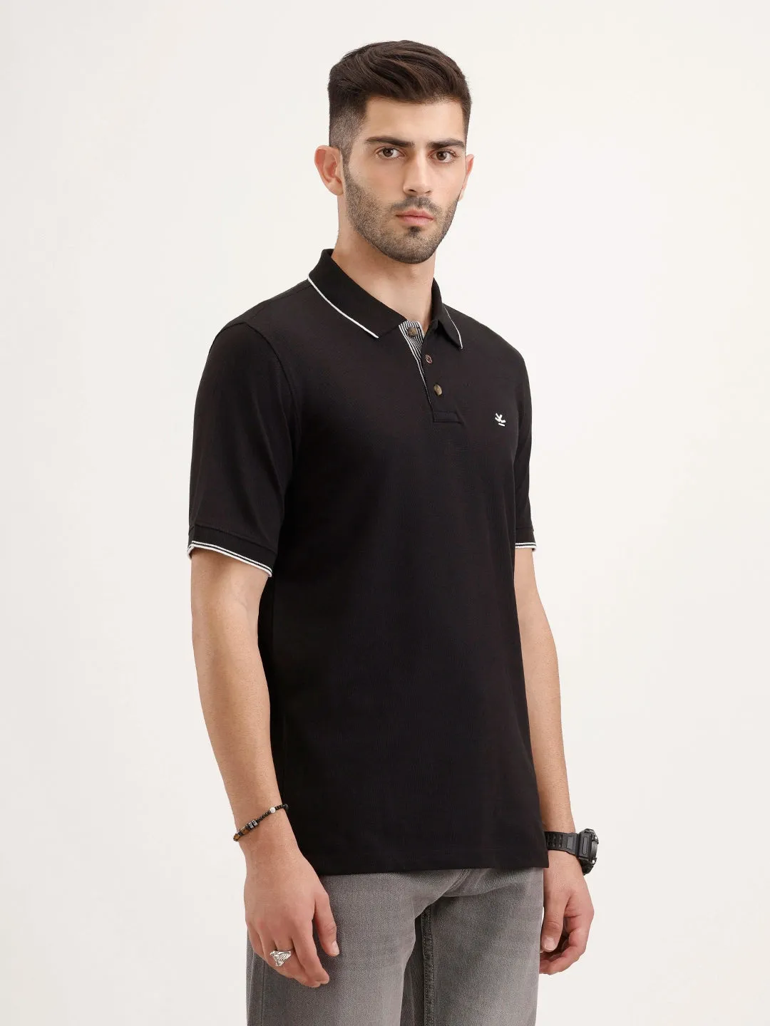 Tipping Collar Slim Fit Polo T-Shirt | Black sold by Wrogn product image thumbnail 4