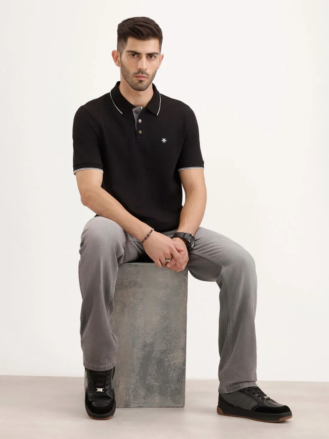 Tipping Collar Slim Fit Polo T-Shirt | Black sold by Wrogn product image thumbnail 2