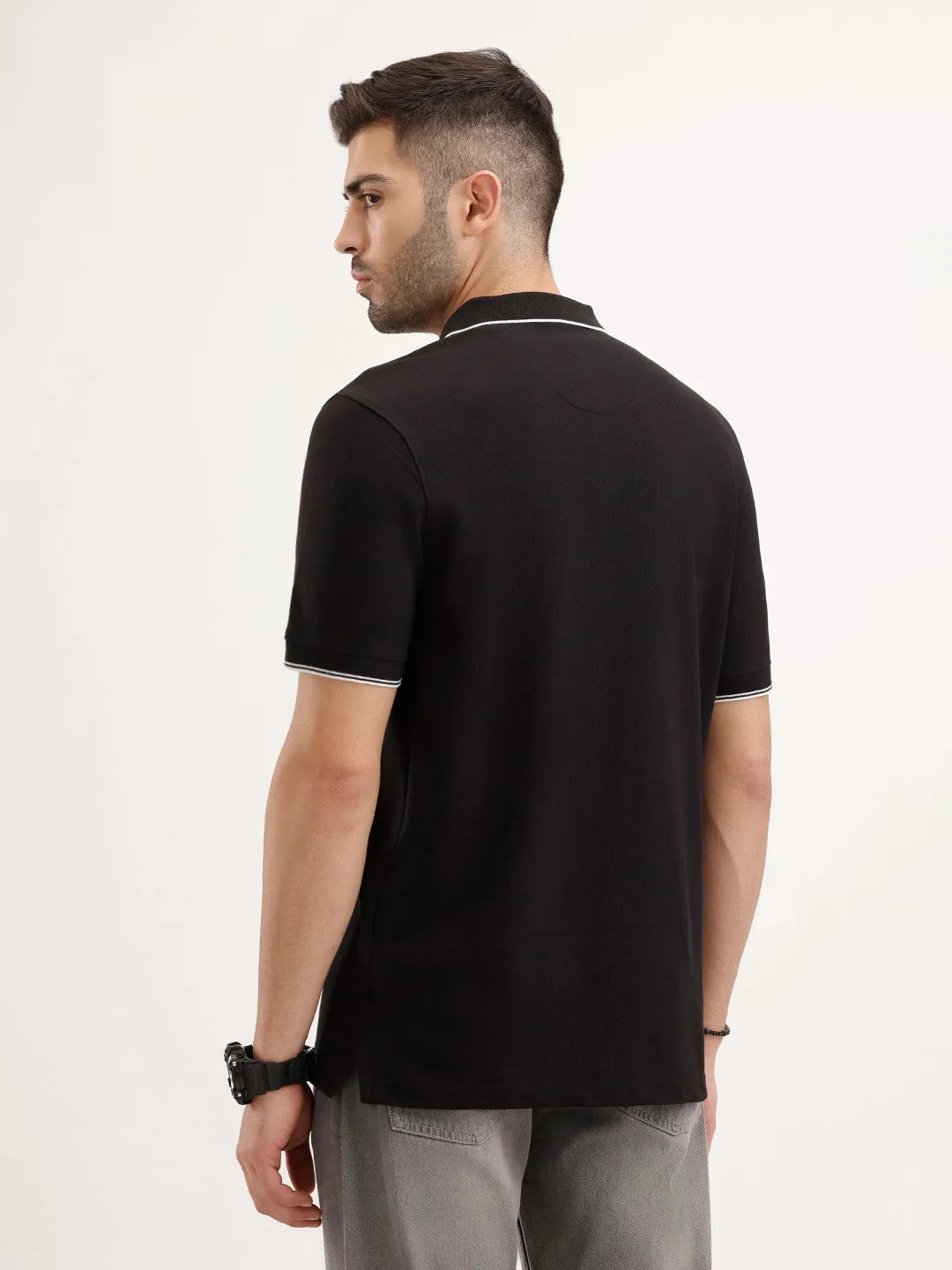Tipping Collar Slim Fit Polo T-Shirt | Black sold by Wrogn product image thumbnail 3