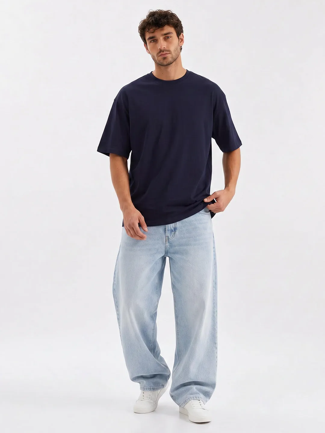 No Brainer Bounce Oversized T-Shirt | Essential | Navy Blue sold by Wrogn product image thumbnail 3