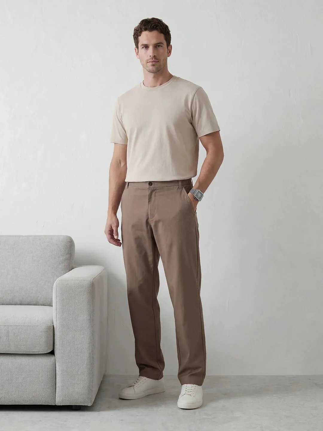 Classic Straight Fit Trousers | Brown sold by Wrogn product image thumbnail 2