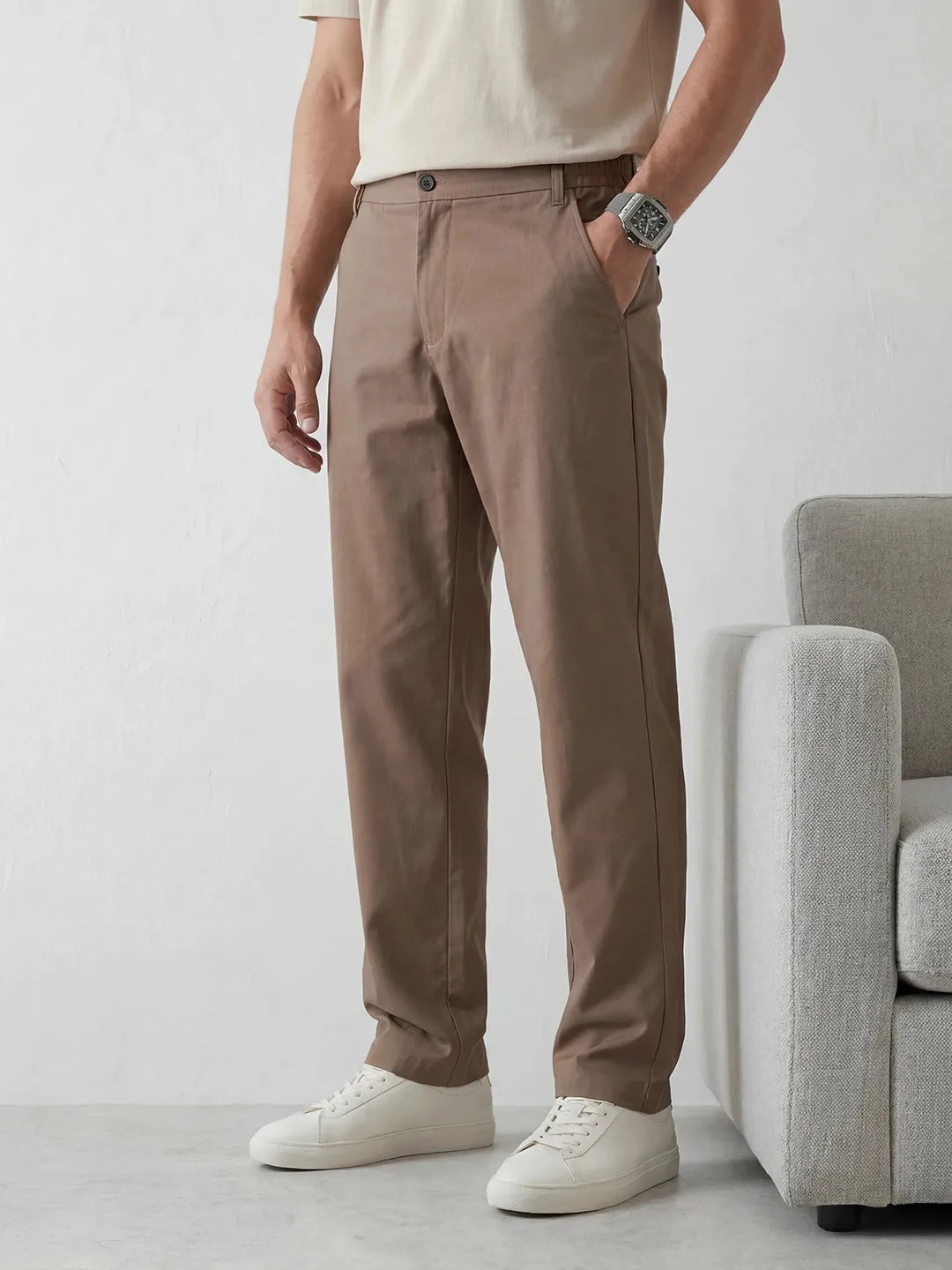 Classic Straight Fit Trousers | Brown sold by Wrogn