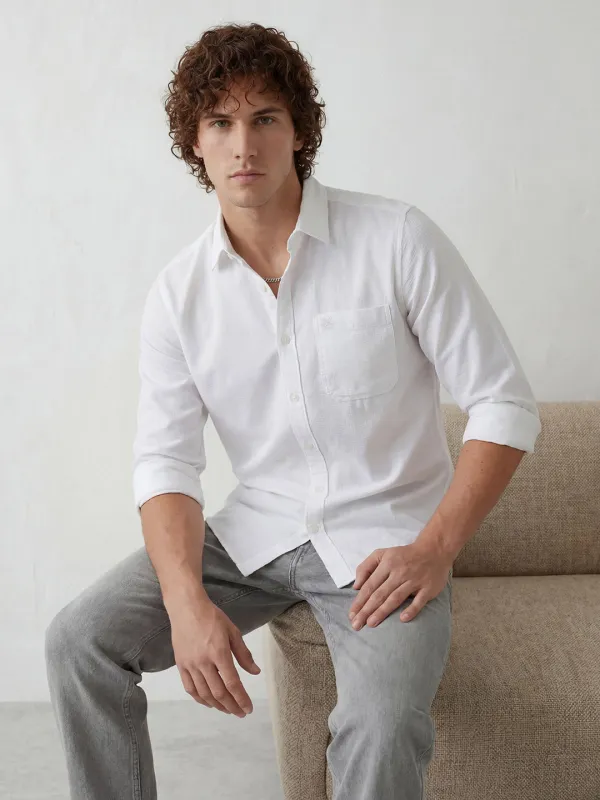 Slim Fit Solid Full Sleeve Shirt | White made by Wrogn