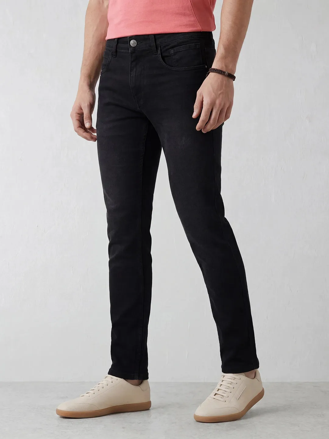 Solid Slim Fit Denim Jeans | Black sold by Wrogn product image thumbnail 4