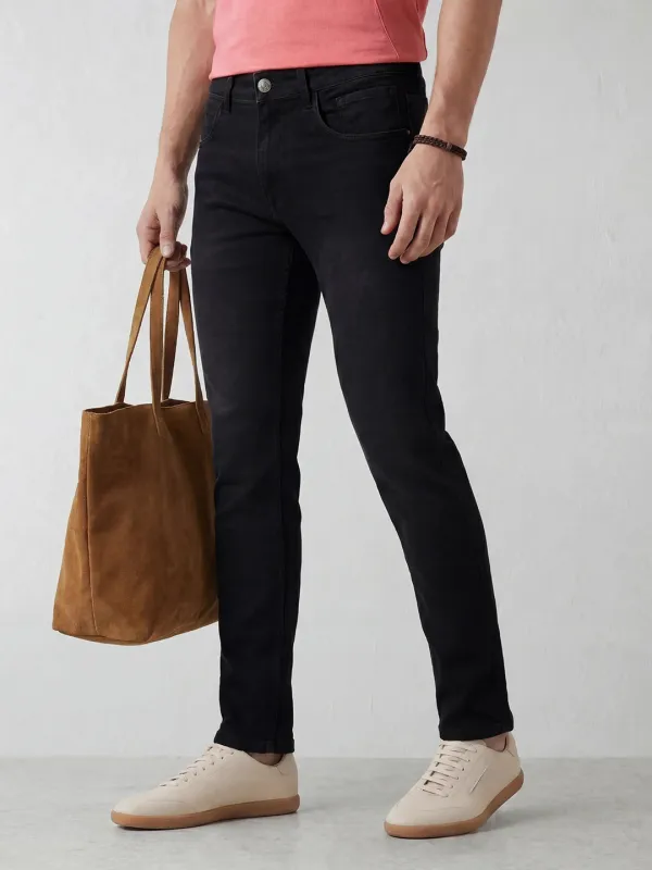 Solid Slim Fit Denim Jeans | Black made by Wrogn