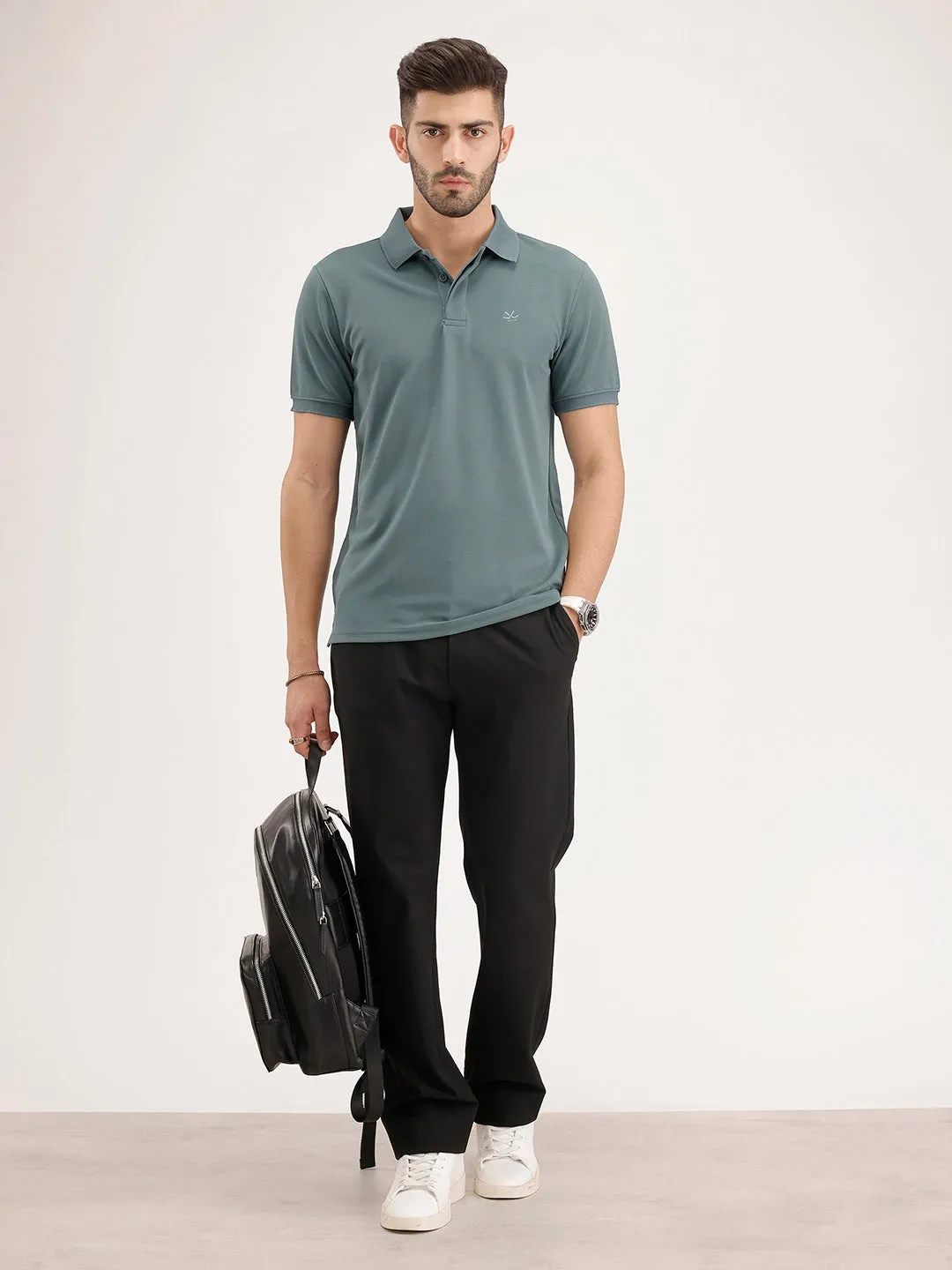 Solid Slim Fit Polo T-Shirt | Grey sold by Wrogn product image thumbnail 2