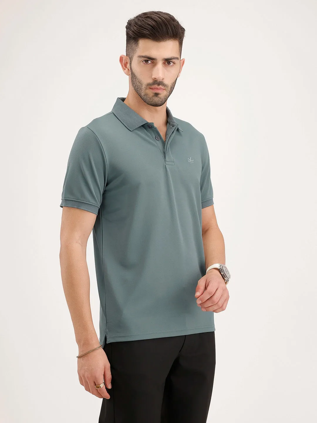 Solid Slim Fit Polo T-Shirt | Grey sold by Wrogn product image thumbnail 4