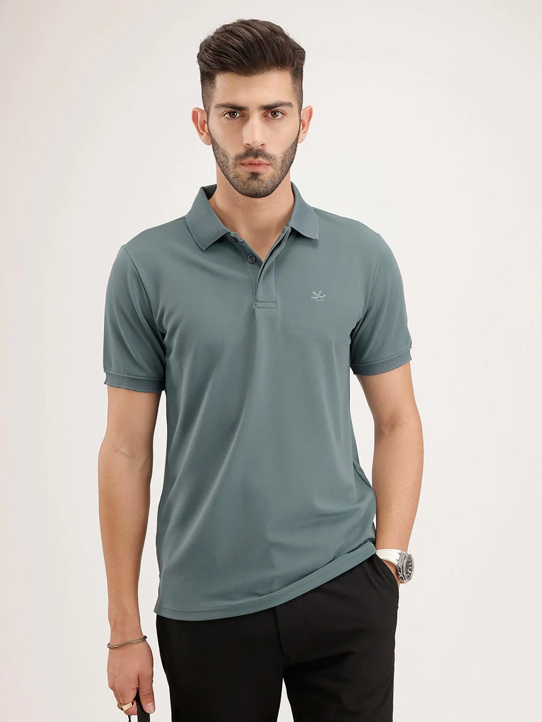 Solid Slim Fit Polo T-Shirt | Grey sold by Wrogn