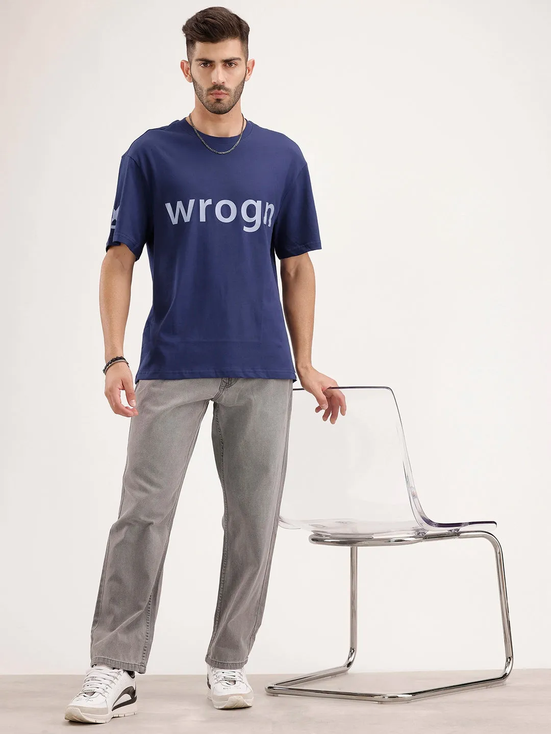 Oversized Placement Printed T-Shirt | Blue sold by Wrogn product image thumbnail 2