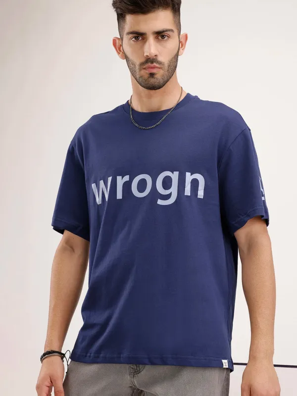 Oversized Placement Printed T-Shirt | Blue made by Wrogn