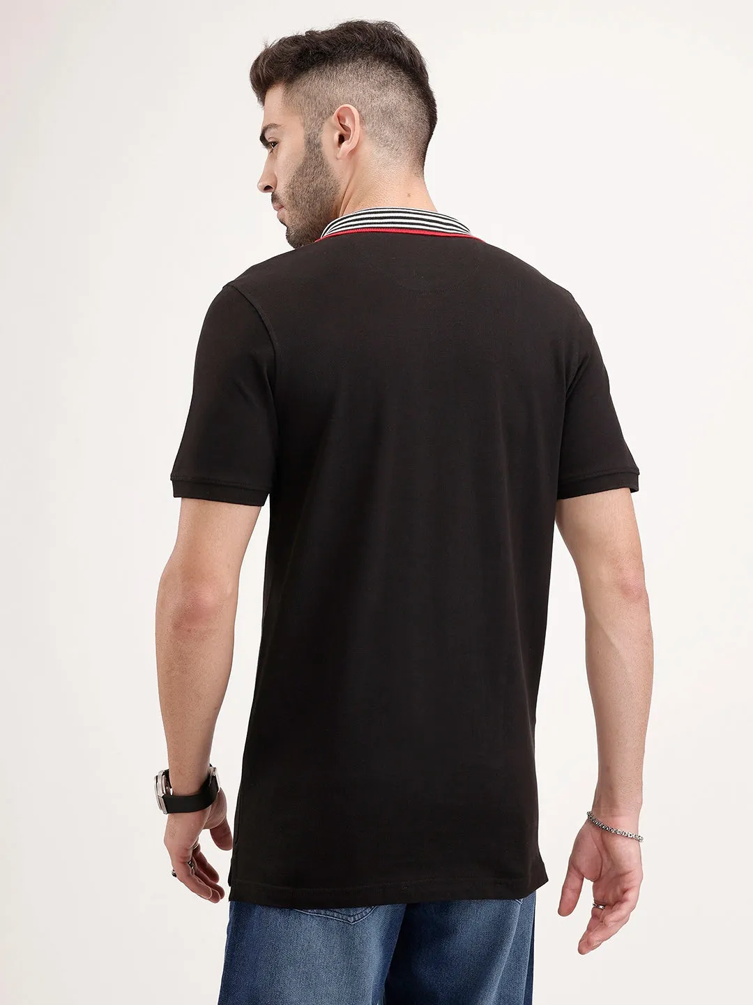 Contrast Collar Polo T-Shirt | Black sold by Wrogn product image thumbnail 3
