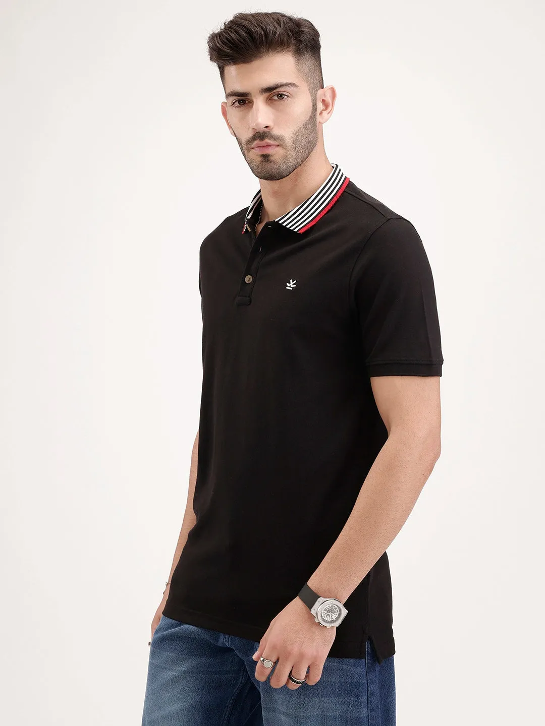 Contrast Collar Polo T-Shirt | Black sold by Wrogn product image thumbnail 4