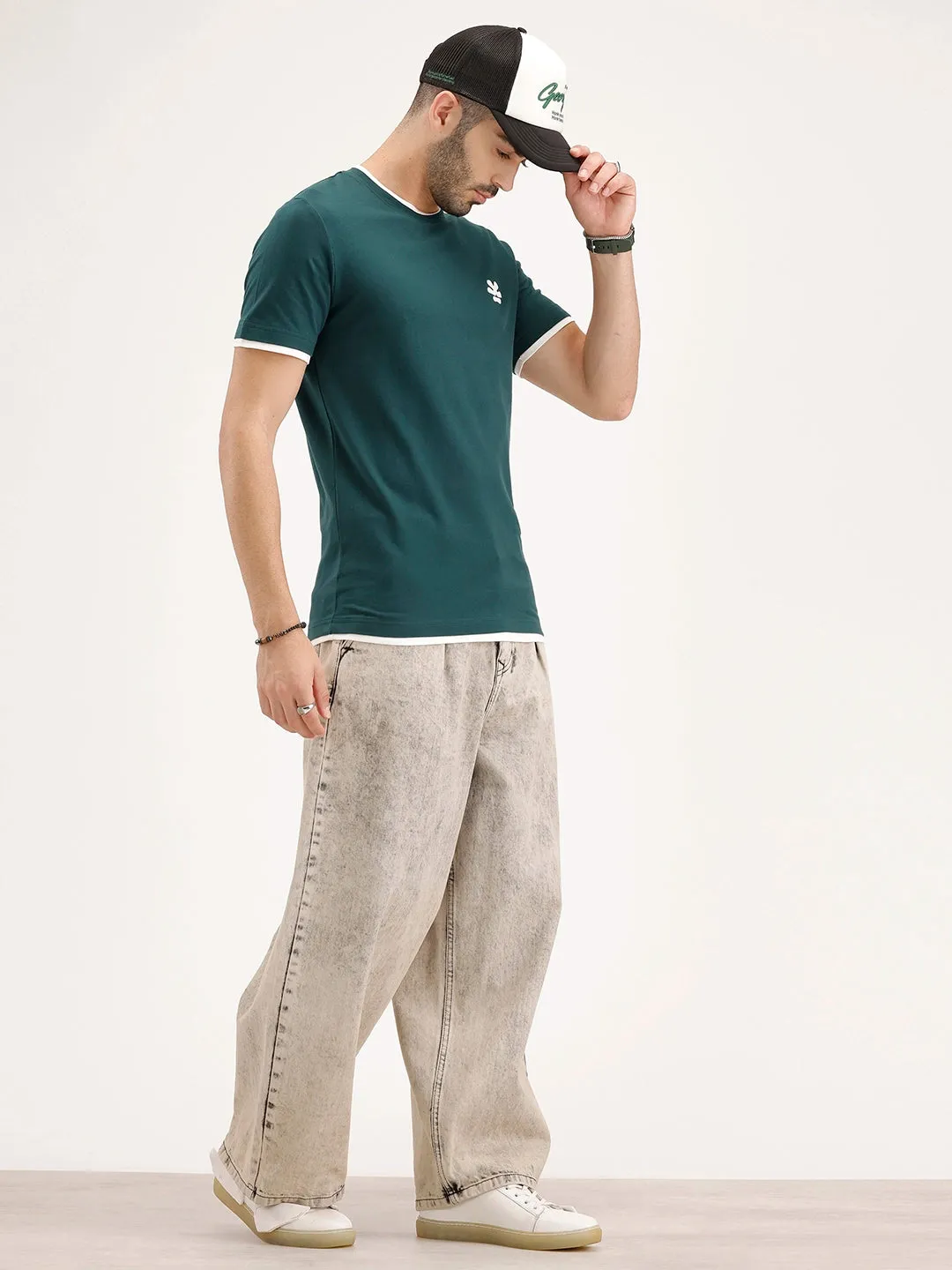 Reular Fit Contrast Collar HD Printed T-Shirt | Dark Green sold by Wrogn product image thumbnail 2