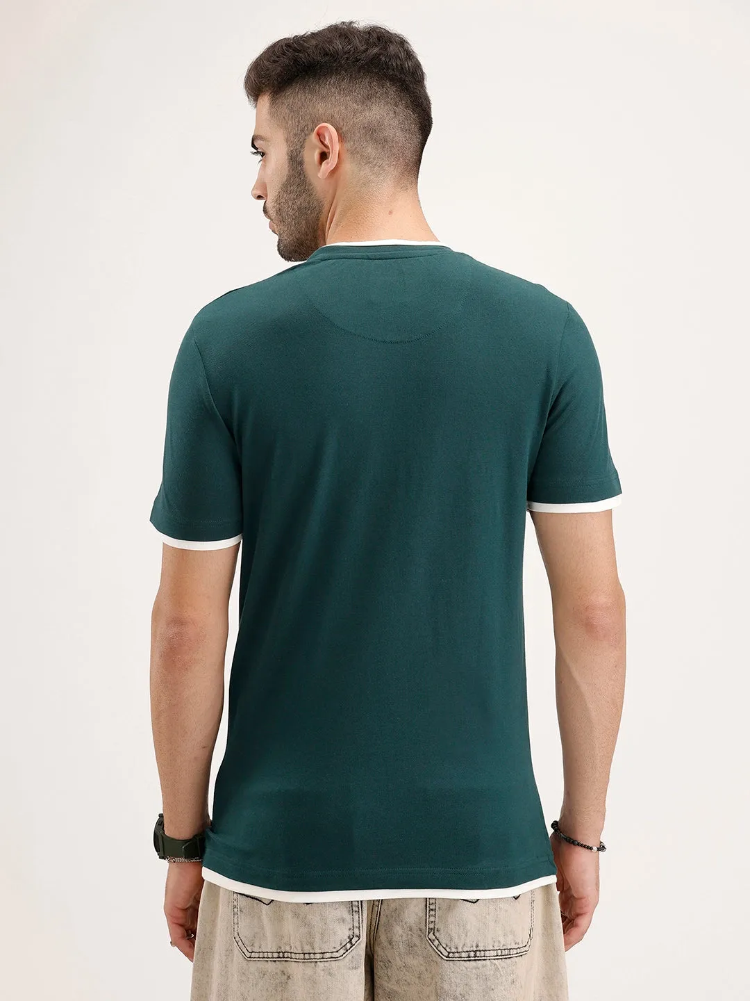 Reular Fit Contrast Collar HD Printed T-Shirt | Dark Green sold by Wrogn product image thumbnail 3