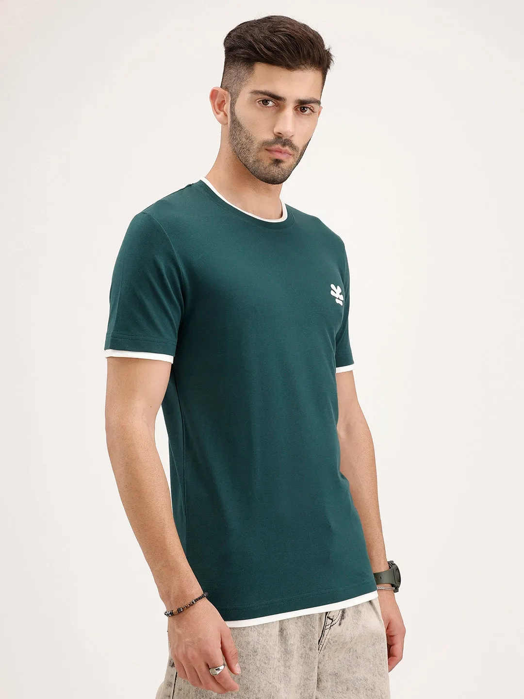 Reular Fit Contrast Collar HD Printed T-Shirt | Dark Green sold by Wrogn product image thumbnail 4