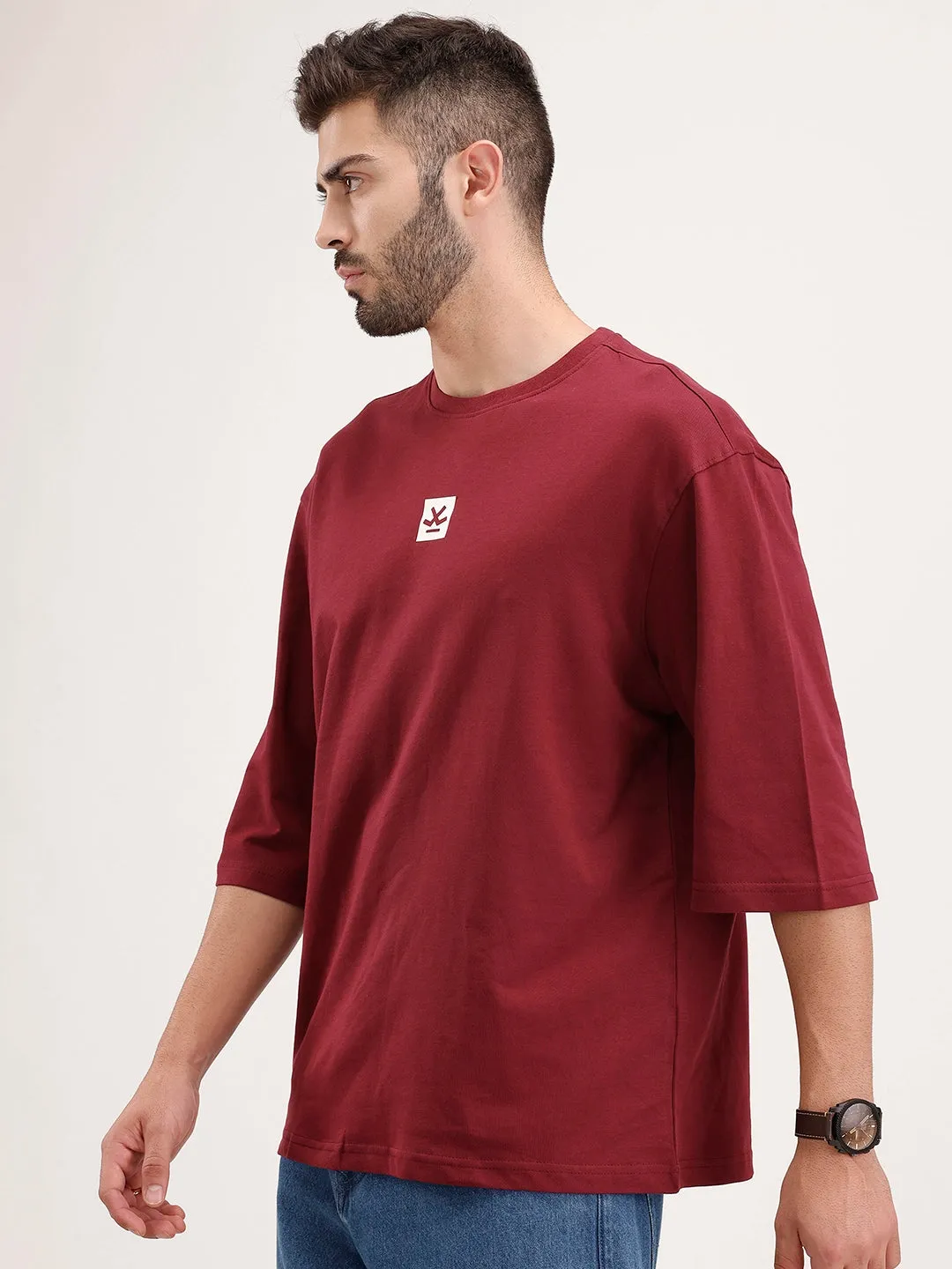 Solid Oversized 3/4 Sleeve T-Shirt | Maroon sold by Wrogn product image thumbnail 4