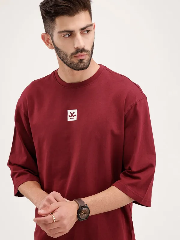 Solid Oversized 3/4 Sleeve T-Shirt | Maroon made by Wrogn