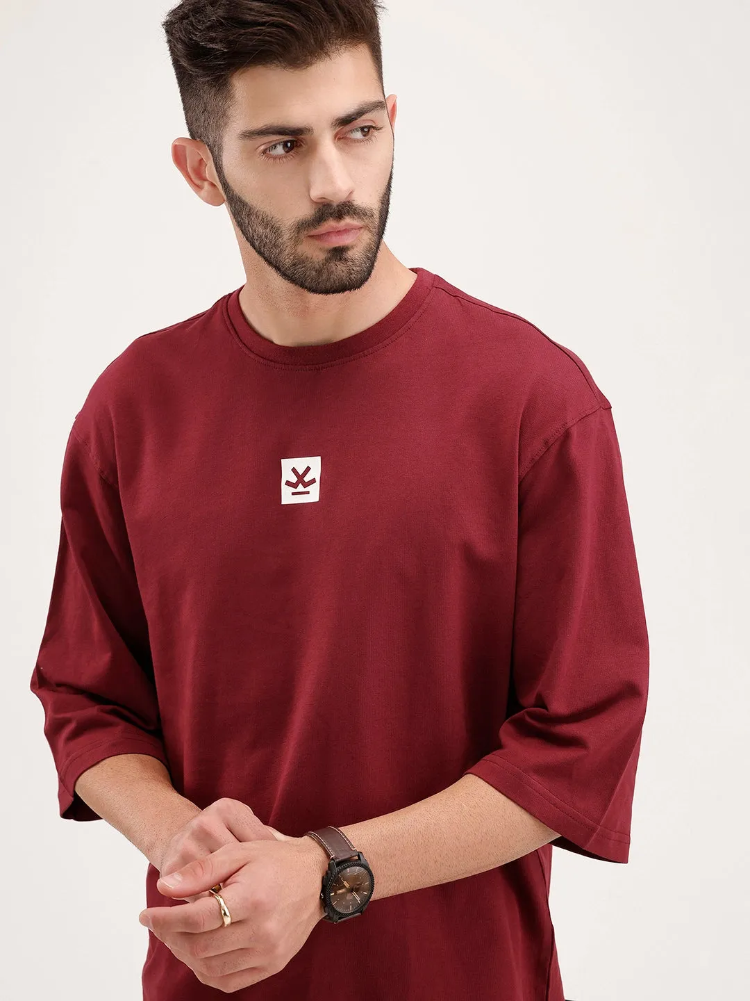 Solid Oversized 3/4 Sleeve T-Shirt | Maroon sold by Wrogn