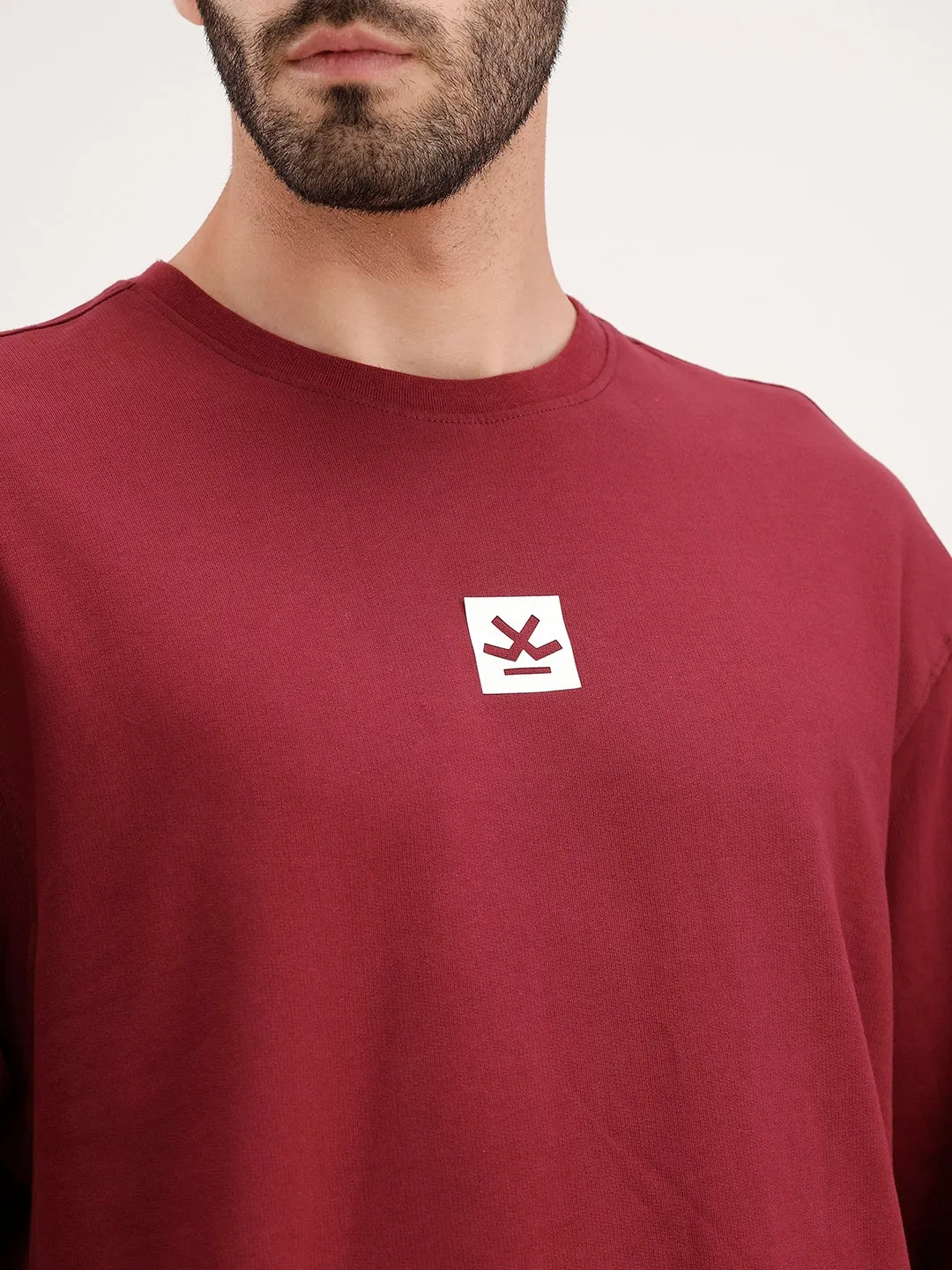 Solid Oversized 3/4 Sleeve T-Shirt | Maroon sold by Wrogn product image thumbnail 5