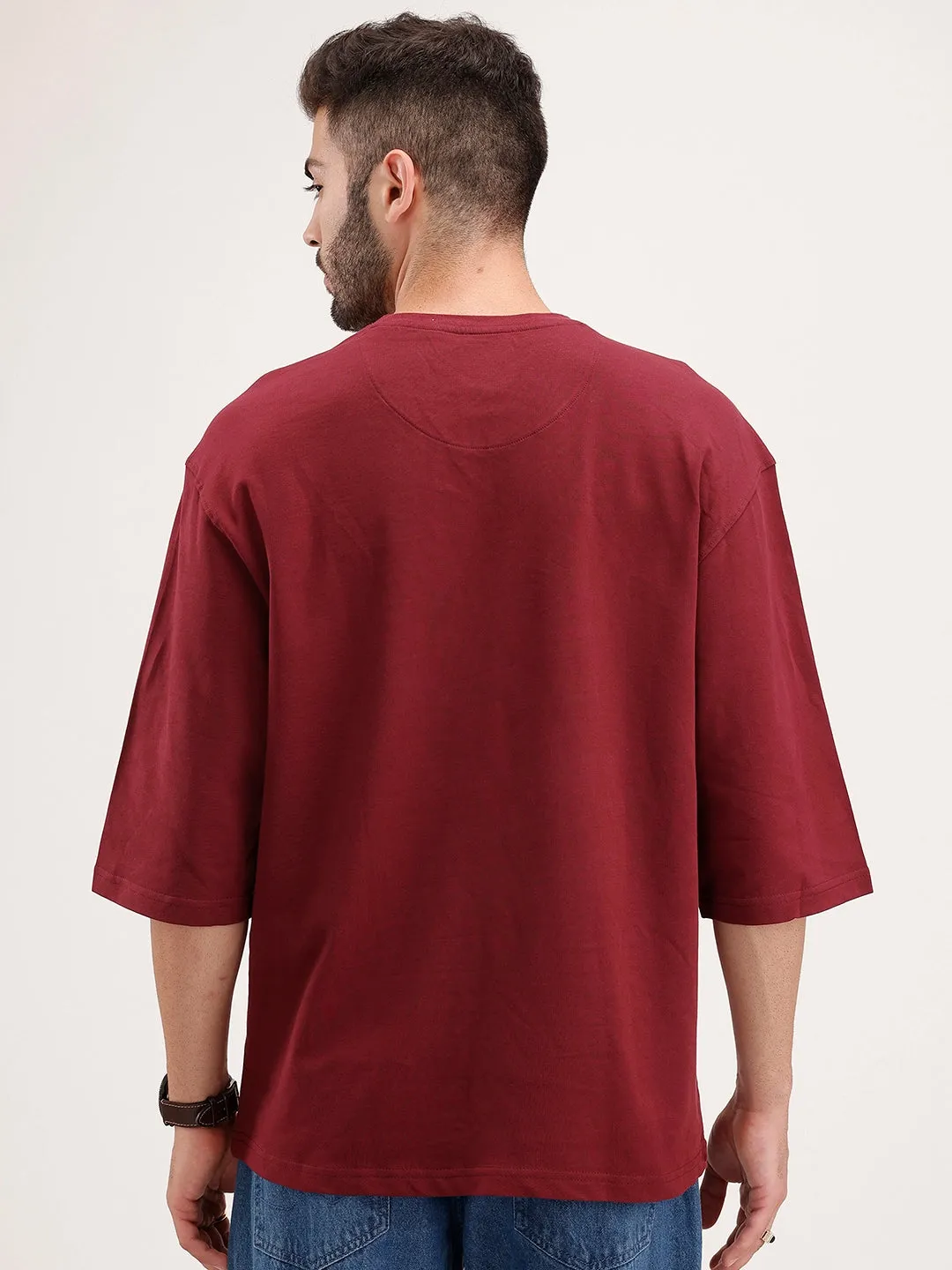 Solid Oversized 3/4 Sleeve T-Shirt | Maroon sold by Wrogn product image thumbnail 3