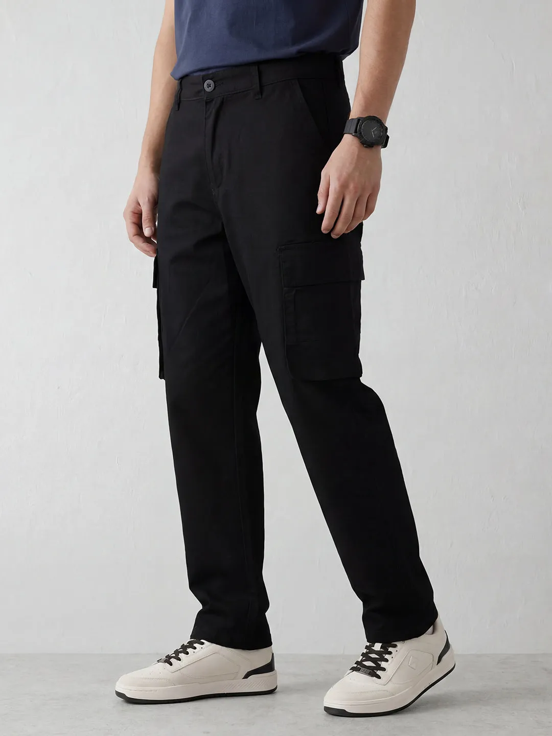 Men's casual cargo loose fit trousers | Black sold by Wrogn product image thumbnail 4