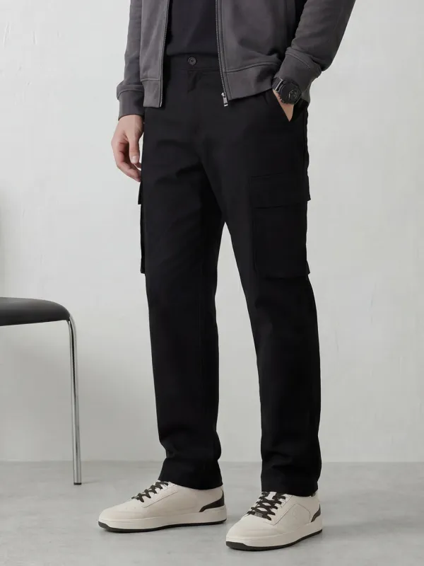 Men's casual cargo loose fit trousers | Black made by Wrogn