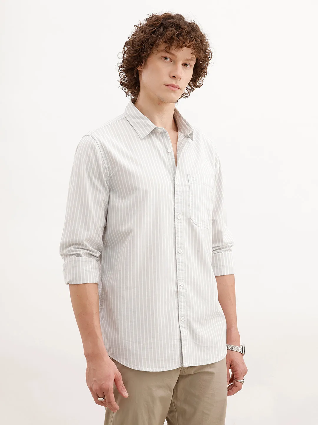 Classic Slim Fit Striped Shirt | Grey sold by Wrogn product image thumbnail 4