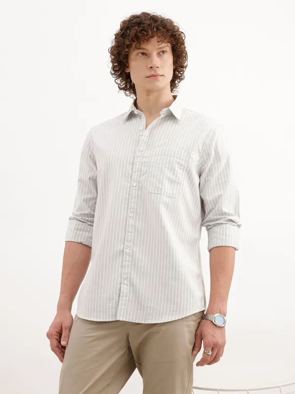 Classic Slim Fit Striped Shirt | Grey made by Wrogn