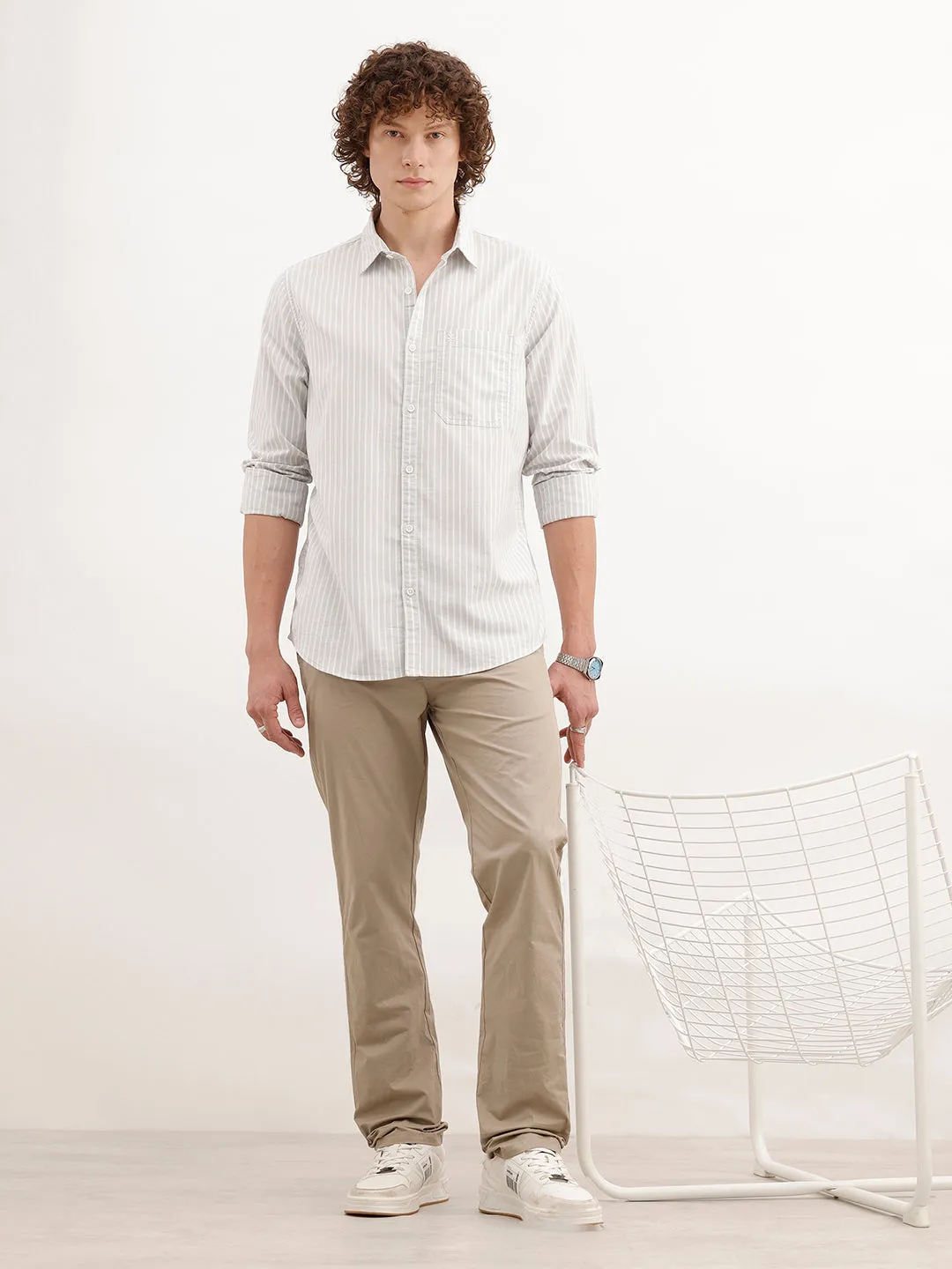 Classic Slim Fit Striped Shirt | Grey sold by Wrogn product image thumbnail 2